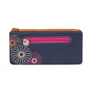 Travelon Safe ID Daisy Double Zip Clutch Wallet In Navy style 22715, NEW